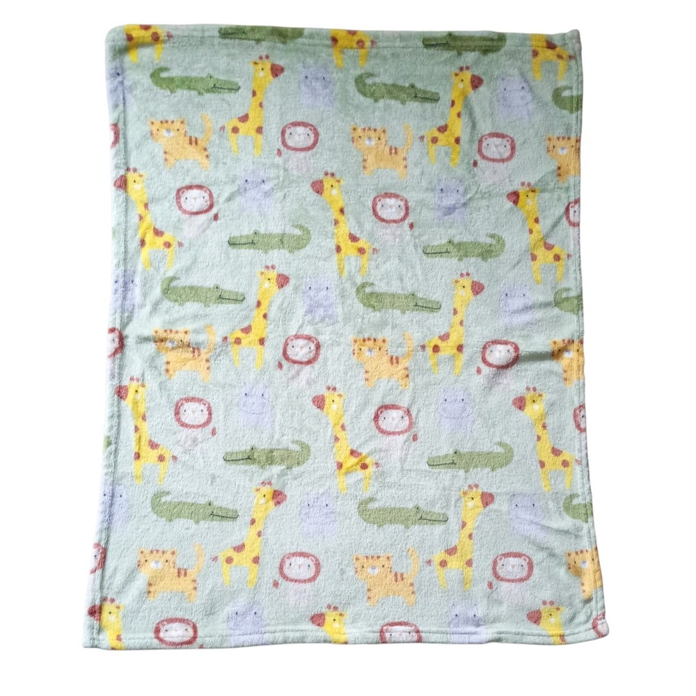 Parents Choice Green Safari Jungle Animals Giraffe Lion Hippo Baby Blanket 34x28